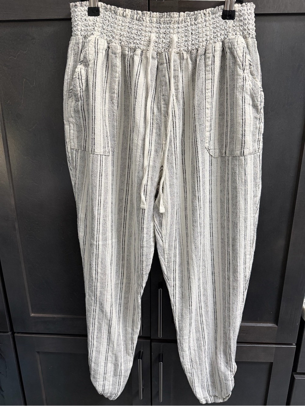 Rewash *White With Black stripes Blended Boho Linen Style Pants